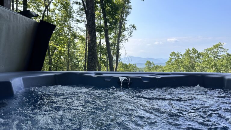 Breathtaking views of mountains from the hot tub