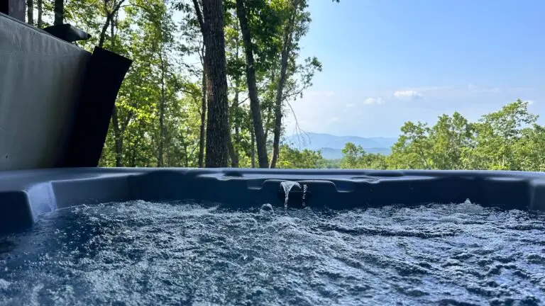 Breathtaking views of mountains from the hot tub